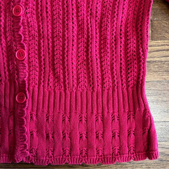 vtg y2k eyelet cardigan sweater Cotton M L cropped Red - Picture 4 of 6